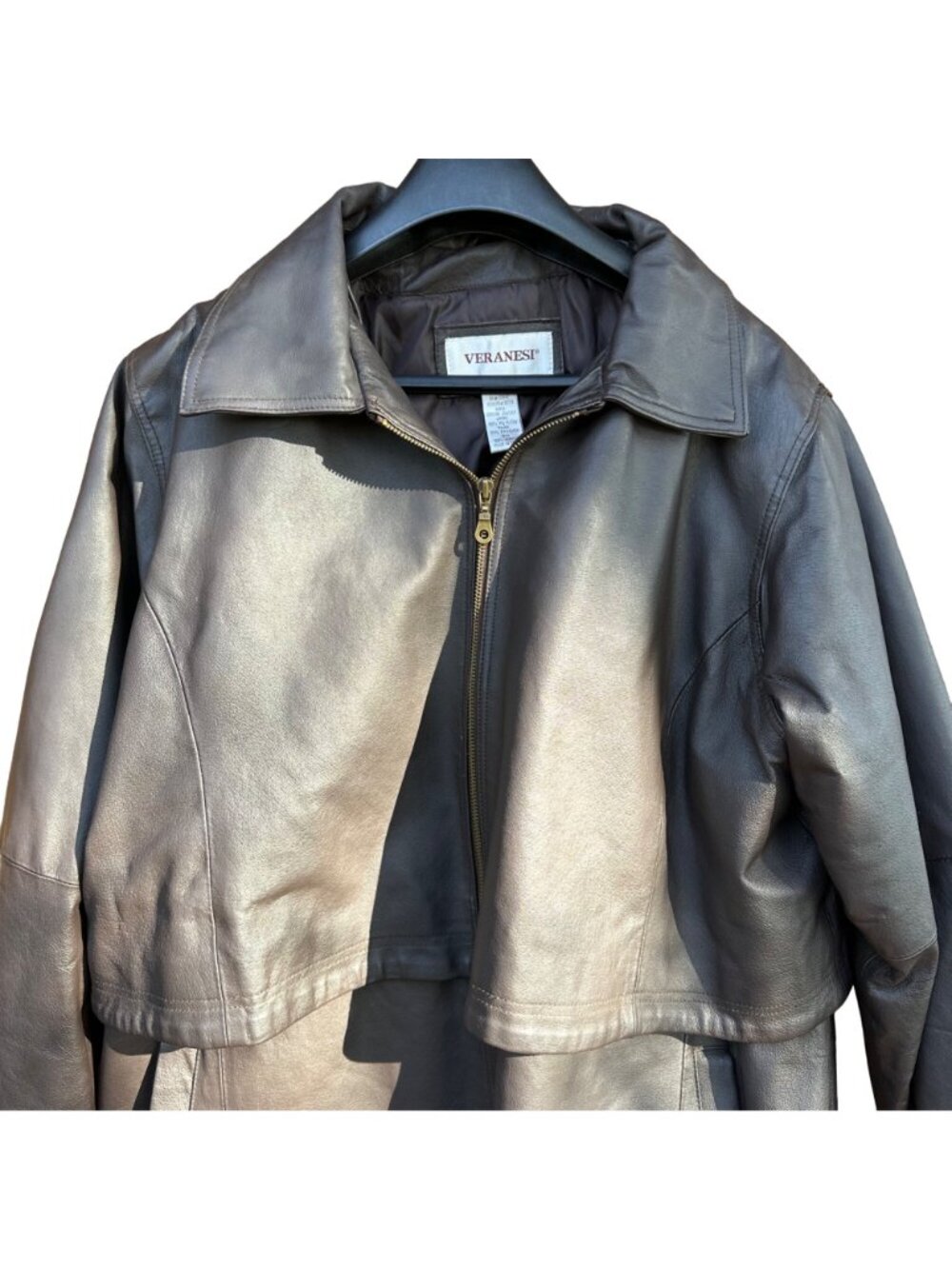 Vintage Veranesi Black Genuine Leather Jacket With Zip Front & Pockets Womens Si - Picture 7 of 14